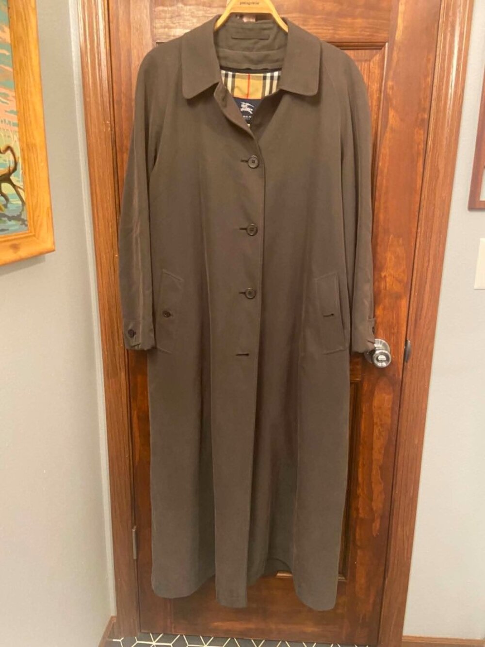 Authentic Rare Burberry London Olive 14R Womens Long Car Coat with Wool Liner